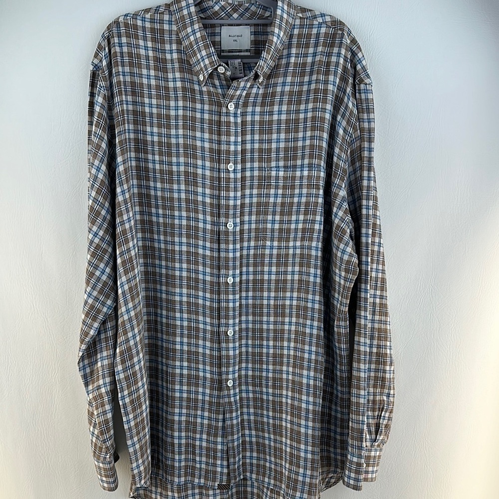 Billy Reid Italian Linen Long Sleeve Button Down Plaid Shirt